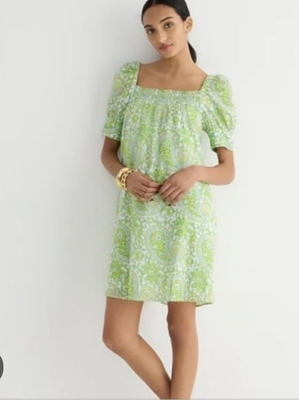 NWT J. Crew X CZ BLOCKPRINTS KEELLY Square-Neck Puff Sleeve Mini Dress